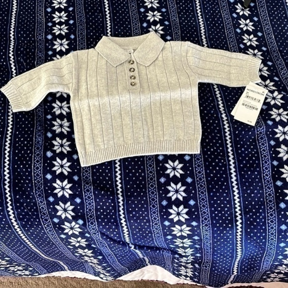 Nordstrom Newborn Baby Boy Gray Polo Shirt NWT